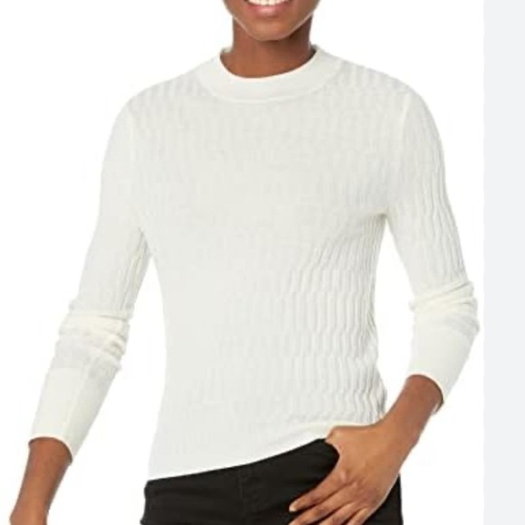 Club Monaco Women’s Signature Mix Ribbed Mock Neck Sweater XL Cream - Picture 1 of 8